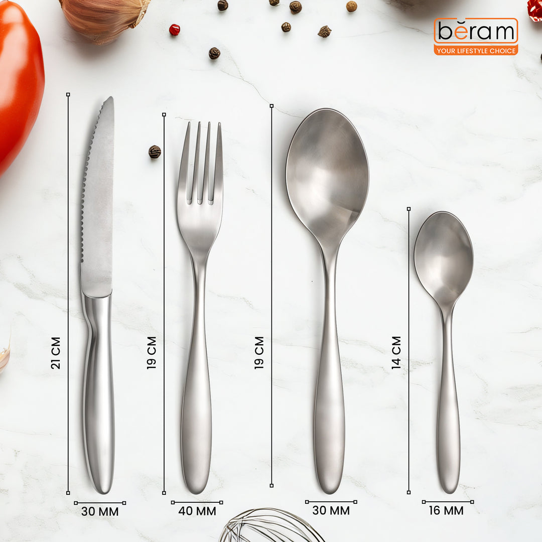 BERAM Silver Shine Steel Cutlery Set, Stainless Steel Flatware Set, 18/10 Grade, Kitchen Utensils Set, Tableware Set For Home, Restaurants, Hotels and More