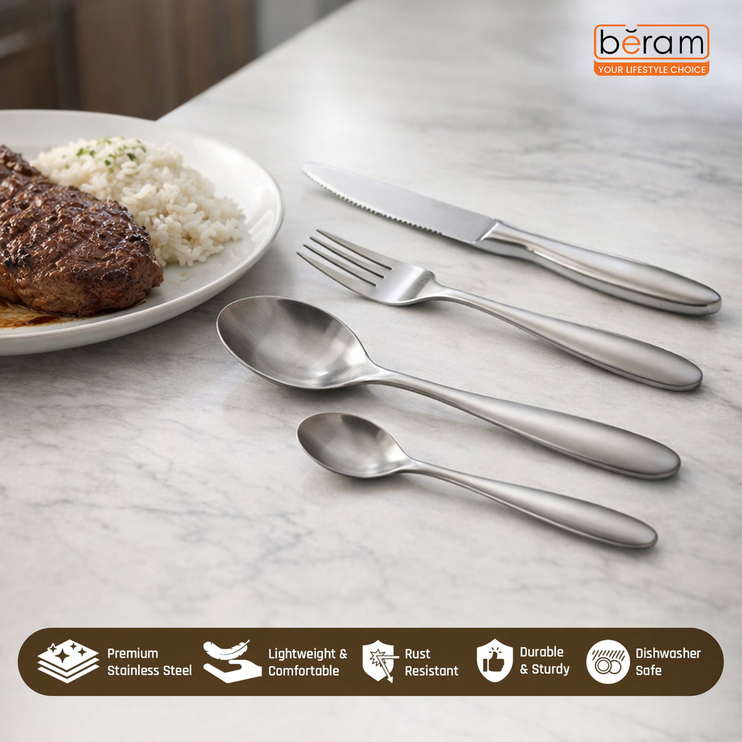 BERAM Silver Shine Steel Cutlery Set, Stainless Steel Flatware Set, 18/10 Grade, Kitchen Utensils Set, Tableware Set For Home, Restaurants, Hotels and More