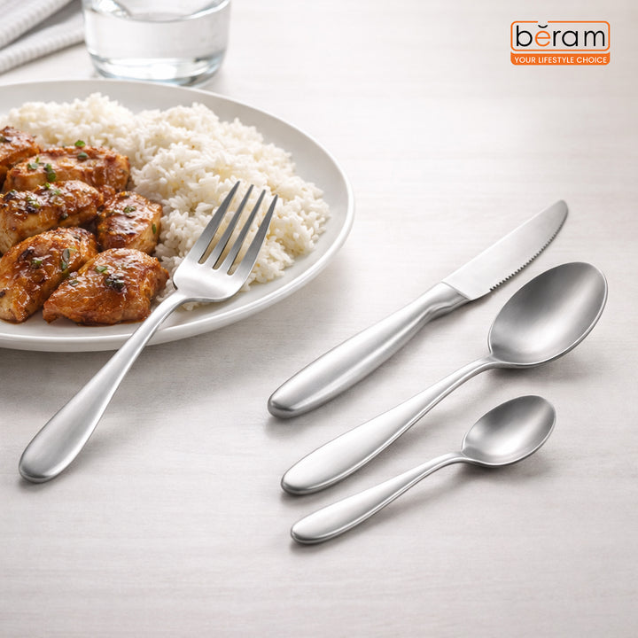BERAM Silver Shine Steel Cutlery Set, Stainless Steel Flatware Set, 18/10 Grade, Kitchen Utensils Set, Tableware Set For Home, Restaurants, Hotels and More