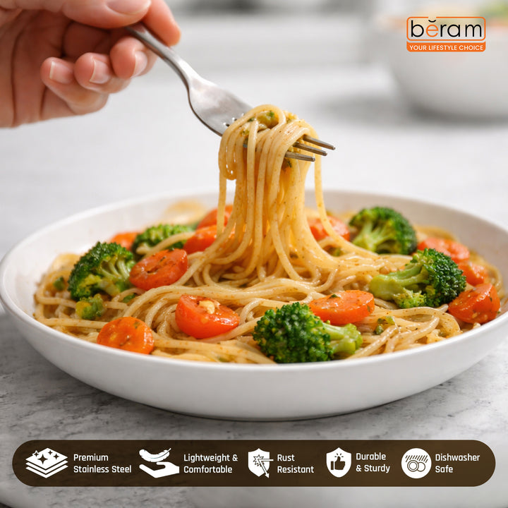 BERAM Silver Shine Steel Cutlery 18/10 Stainless Steel Flatware Polished Silver Tableware for Home, Restaurants & Hotels – Premium Kitchen Utensils Set