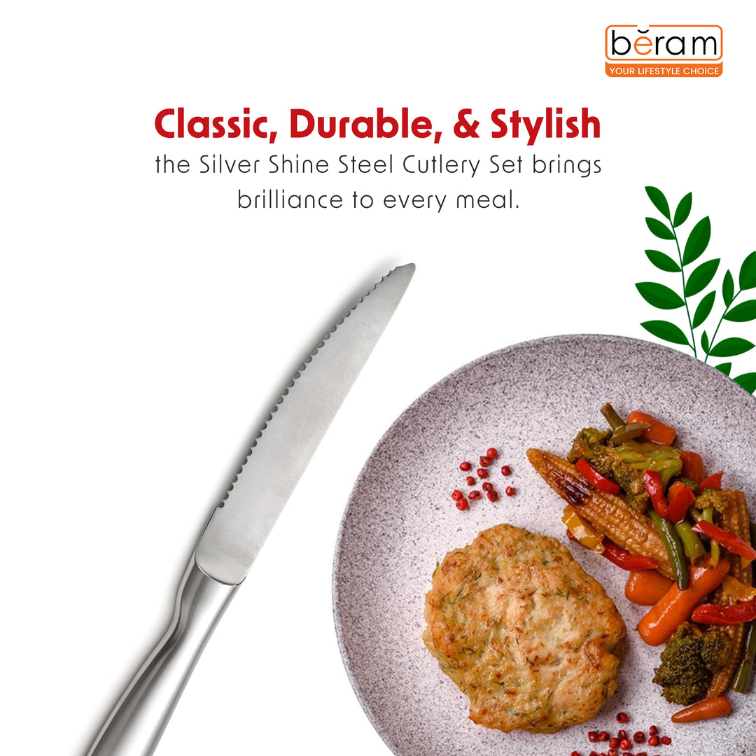 BERAM Silver Shine Steel Cutlery 18/10 Stainless Steel Flatware Polished Silver Tableware for Home, Restaurants & Hotels – Premium Kitchen Utensils Set