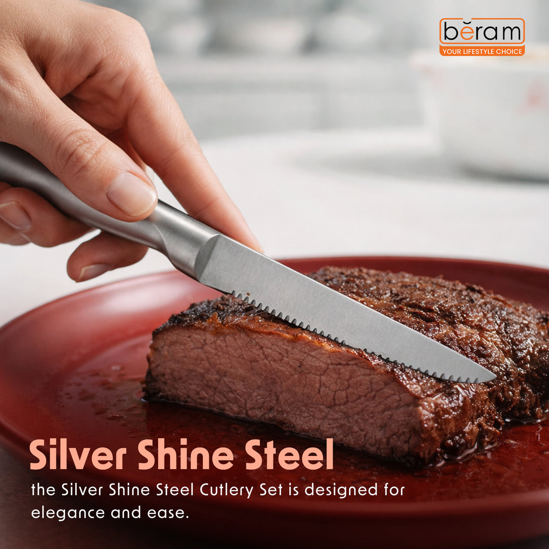 BERAM Silver Shine Steel Cutlery 18/10 Stainless Steel Flatware Polished Silver Tableware for Home, Restaurants & Hotels – Premium Kitchen Utensils Set