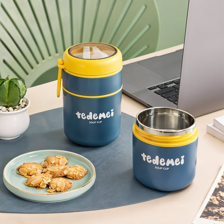 Stainless Steel Breakfast Cup 710ml Blue Insulated Food Jar with Lid SS316 Food Grade Steel Leakproof Soup Oatmeal & Lunch Container for Office School & Travel