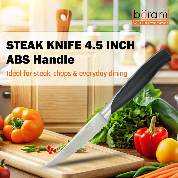 BERAM 4.5 Inch Steak Knife SS430&ABS Handle Stainless Steel Blade Rust Resistant Durable Ergonomic Precision-Cut Edges Effortless Slicing Table Knife for Meat Poultry
