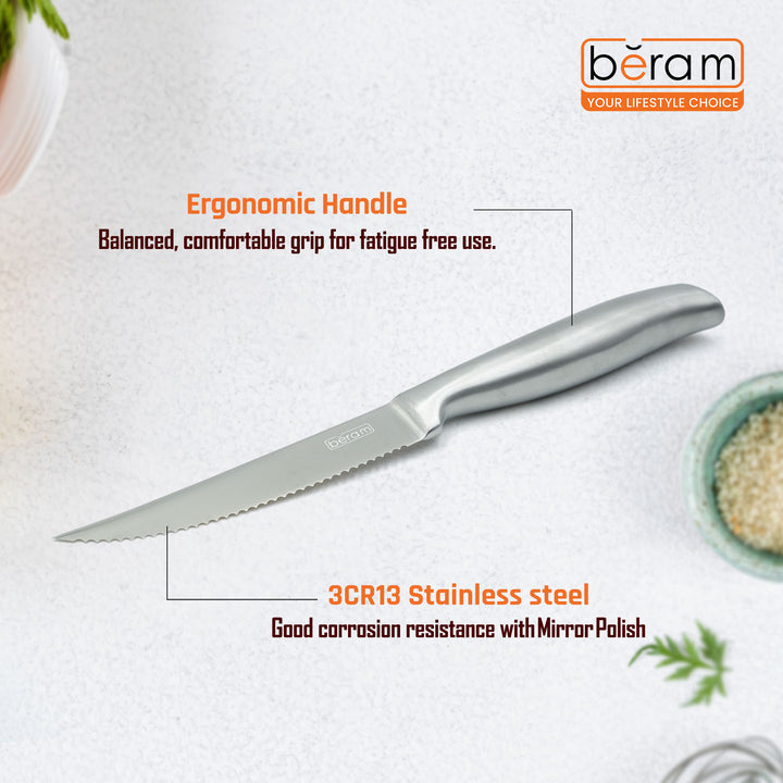 BERAM 4.5 Inch Steak Knife SS Hollow Handle (SS430) Stainless Steel Blade Precision-Cut Edge for Effortless Meat Slicing Ergonomic Durable Table Knife for Steak and Poultry