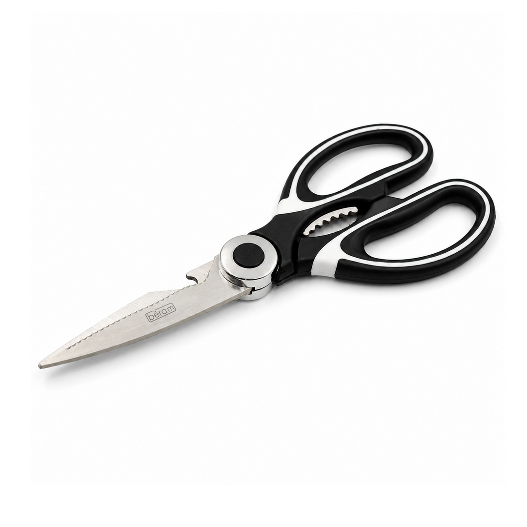 BERAM Multipurpose Kitchen Shears with Nutcracker and Can Opener Heavy Duty 2CR13 Stainless Steel Blades Sharp Rustproof Scissors for Cooking and Household Use