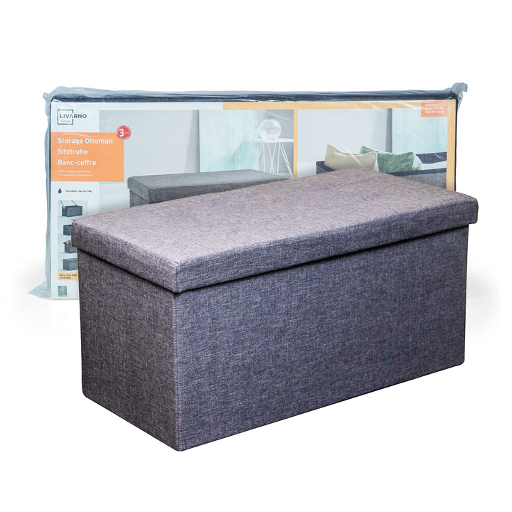 Livarno Foldable Storage Ottoman Bench – Multi-Functional Seat & Organizer Chest with Collapsible Design, Modern Fabric Finish, 96L Capacity – Ideal for Bedroom, Living Room, Hallway – Supports 110kg – Easy Assembly – Dark Grey