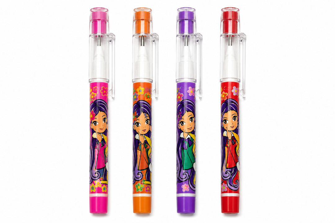 Pencil Set with Cap – 0.7mm HB Lead Pens, Cute Printed Design, Smooth Writing Drafting Pencil for Office, School, Drawing & Sketching