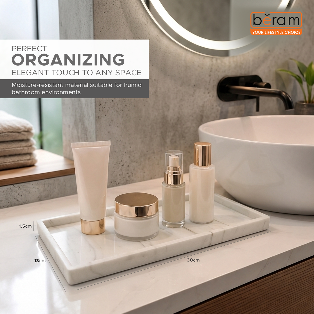 Beram Wall Mounted Bathroom Rack with White Silica Gel Tray Non Slip Rust Resistant Space-Saving Organizer for Soap Shampoo and Bath Essentials
