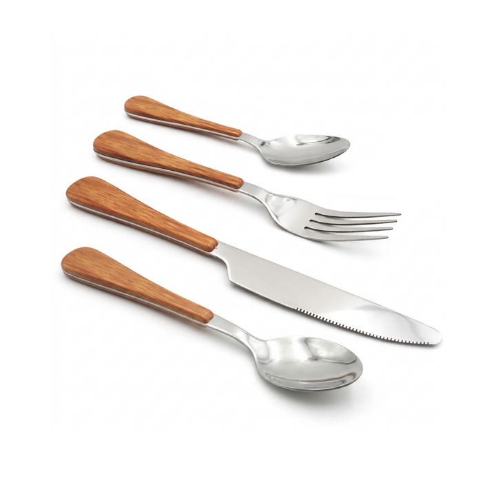 BERAM  Blended Wooden Cutlery Set Premium 4-Piece Stainless Steel Flatware with Natural Wood Handles  Elegant Dining Utensils for Home Kitchen Parties Daily Meals & Special Occasions