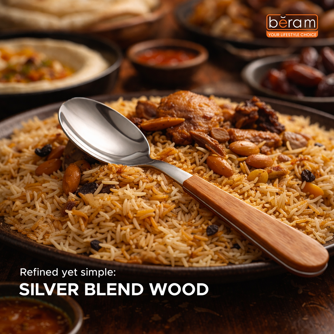 BERAM  Blended Wooden Cutlery Set Premium 4-Piece Stainless Steel Flatware with Natural Wood Handles  Elegant Dining Utensils for Home Kitchen Parties Daily Meals & Special Occasions