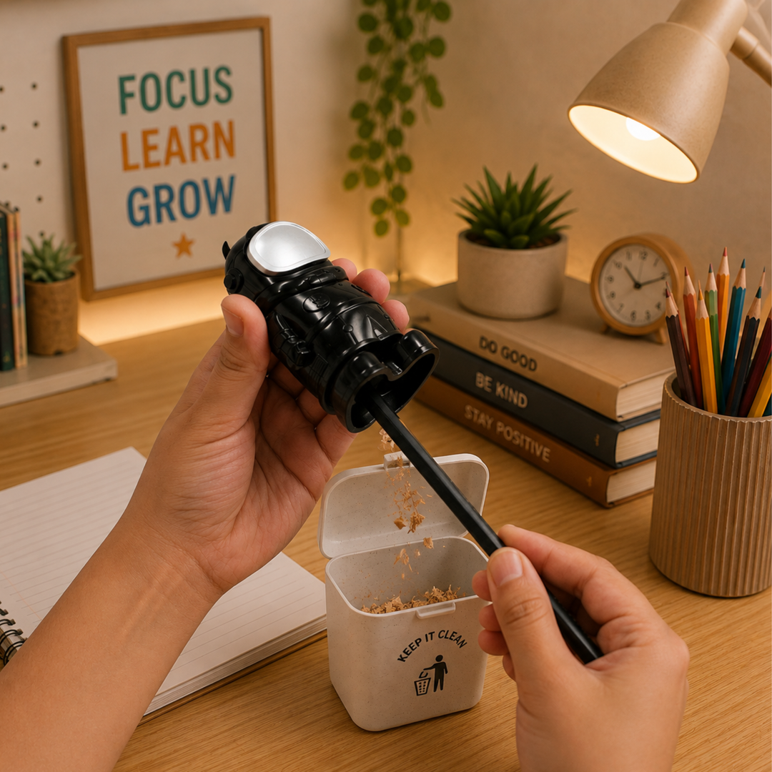 Space Pencil  Sharpener with Eraser, Cute Cartoon Manual Pencil Sharpener with Attractive Design, Novelty Desk Sharpener for School, Office, Home, Study and Everyday Use