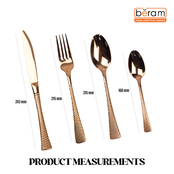 Beram Sparkling Copper Mermaid 304 Cutlery Set – 18/10 Stainless Steel Flatware with Engraved Handles, Elegant Tableware Premium Utensils for Home, Restaurants & Hotels