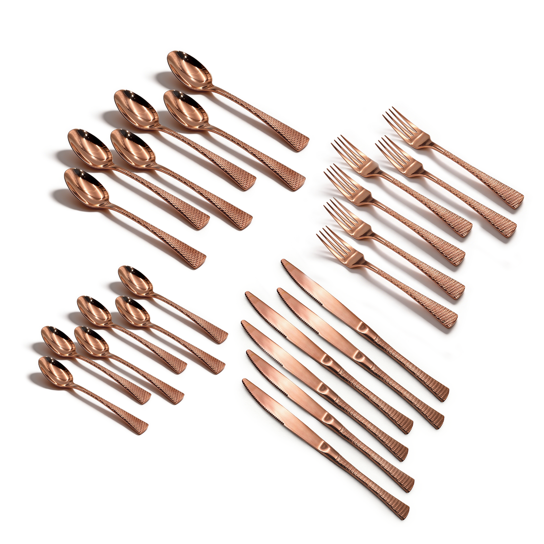 Beram Sparkling Copper Mermaid 304 Cutlery Set – 18/10 Stainless Steel Flatware with Engraved Handles, Elegant Tableware Premium Utensils for Home, Restaurants & Hotels