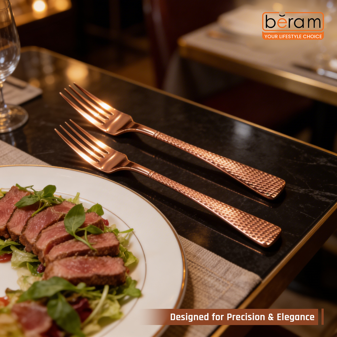 Beram Sparkling Copper Mermaid Cutlery – 18/10 Stainless Steel Flatware with Engraved Handles, Elegant Tableware Premium Utensils for Home, Restaurants & Hotels