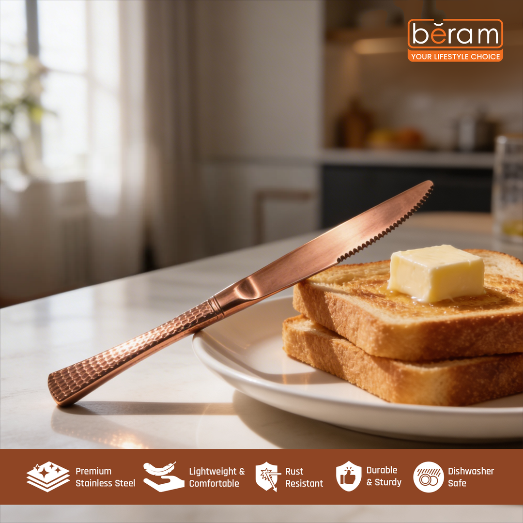 Beram Sparkling Copper Mermaid Cutlery – 18/10 Stainless Steel Flatware with Engraved Handles, Elegant Tableware Premium Utensils for Home, Restaurants & Hotels