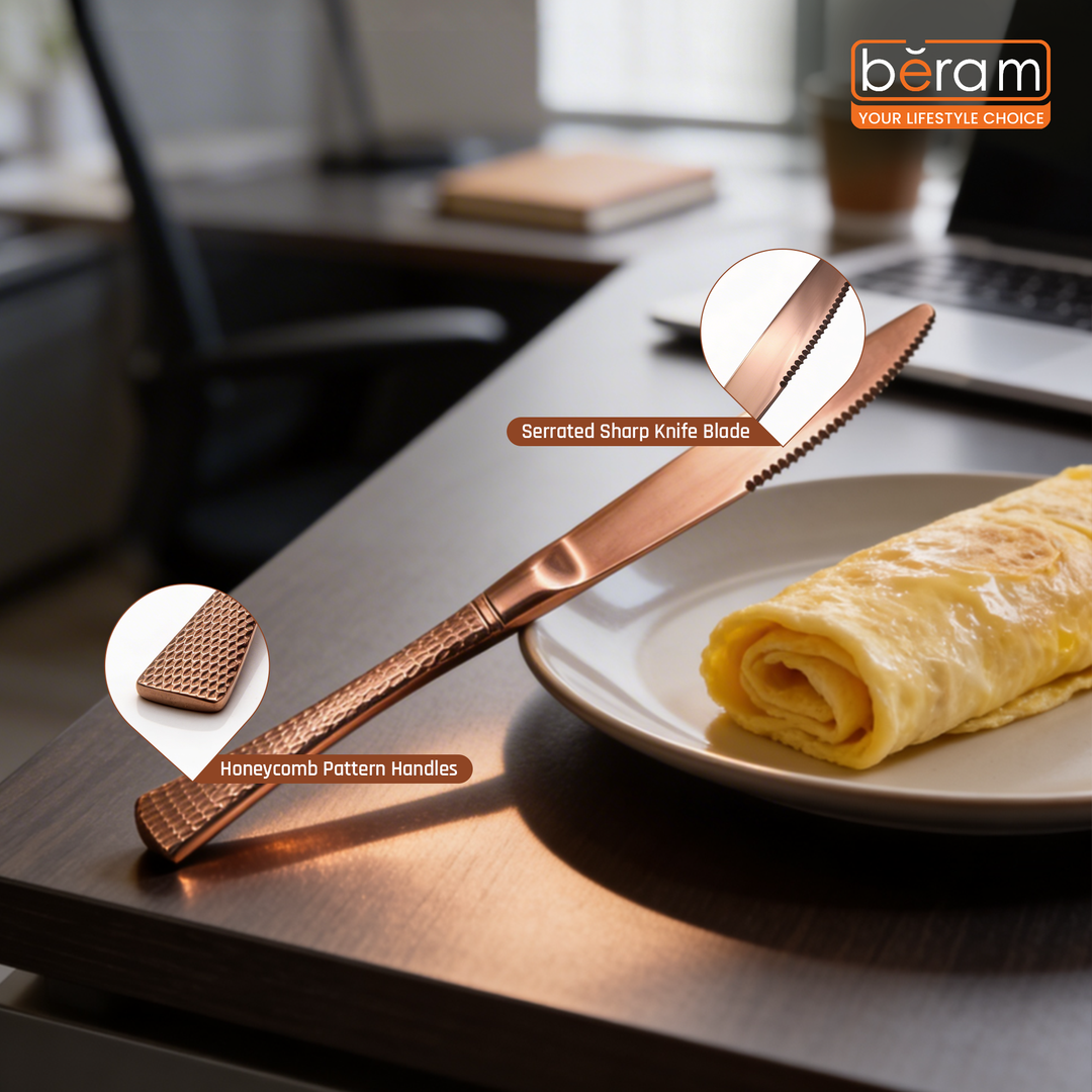 Beram Sparkling Copper Mermaid Cutlery – 18/10 Stainless Steel Flatware with Engraved Handles, Elegant Tableware Premium Utensils for Home, Restaurants & Hotels