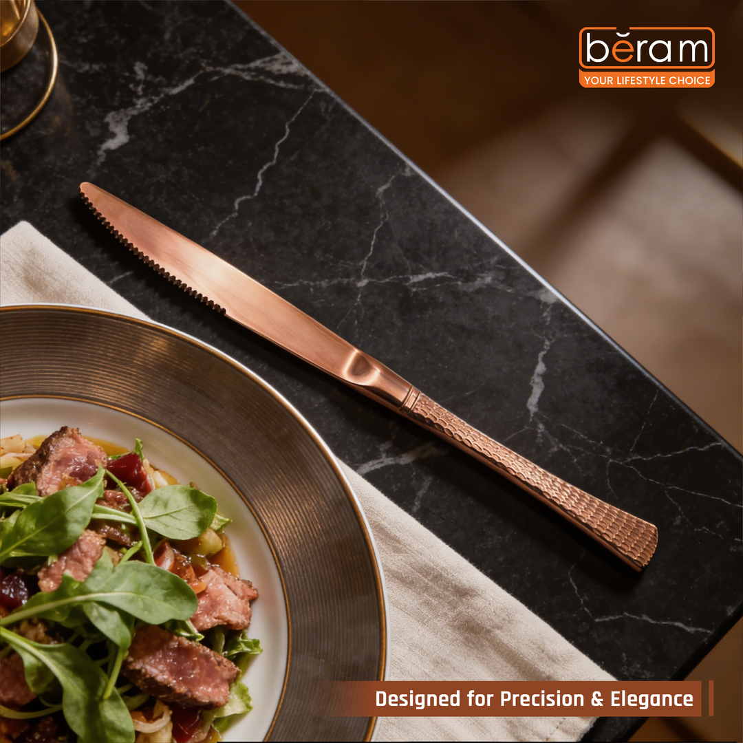 Beram Sparkling Copper Mermaid Cutlery – 18/10 Stainless Steel Flatware with Engraved Handles, Elegant Tableware Premium Utensils for Home, Restaurants & Hotels