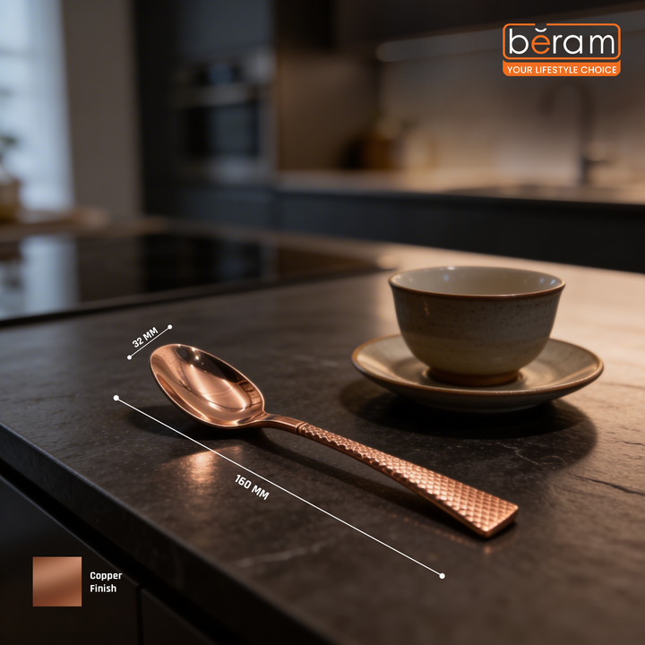 Beram Sparkling Copper Mermaid Cutlery – 18/10 Stainless Steel Flatware with Engraved Handles, Elegant Tableware Premium Utensils for Home, Restaurants & Hotels