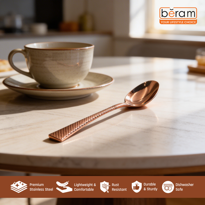 Beram Sparkling Copper Mermaid Cutlery – 18/10 Stainless Steel Flatware with Engraved Handles, Elegant Tableware Premium Utensils for Home, Restaurants & Hotels