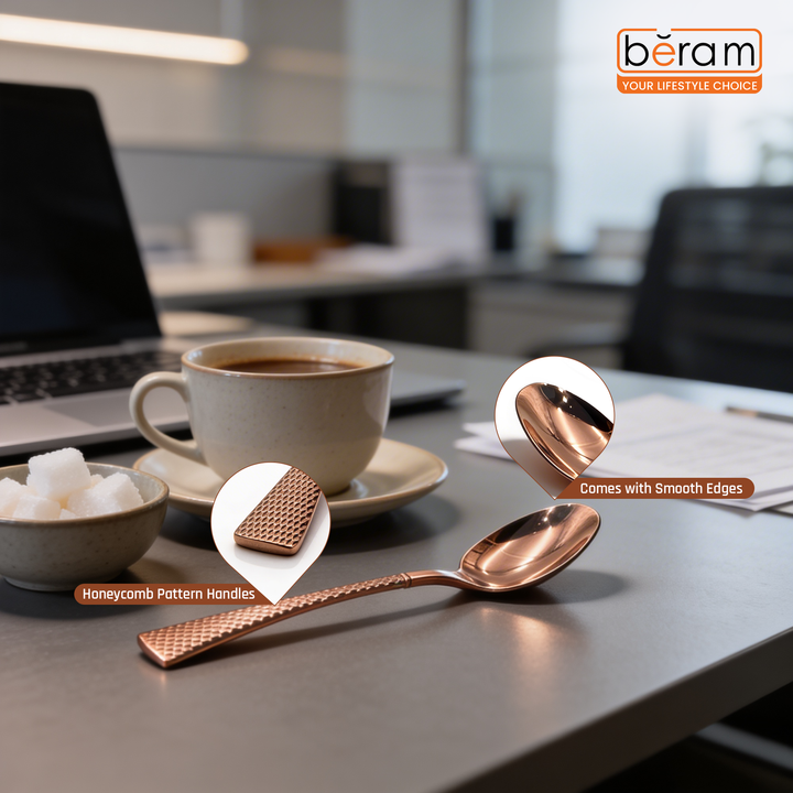 Beram Sparkling Copper Mermaid Cutlery – 18/10 Stainless Steel Flatware with Engraved Handles, Elegant Tableware Premium Utensils for Home, Restaurants & Hotels