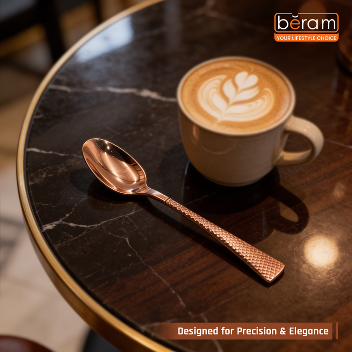 Beram Sparkling Copper Mermaid Cutlery – 18/10 Stainless Steel Flatware with Engraved Handles, Elegant Tableware Premium Utensils for Home, Restaurants & Hotels