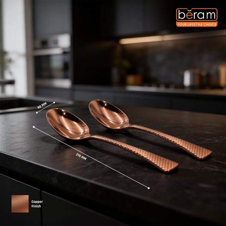 Beram Sparkling Copper Mermaid Cutlery – 18/10 Stainless Steel Flatware with Engraved Handles, Elegant Tableware Premium Utensils for Home, Restaurants & Hotels