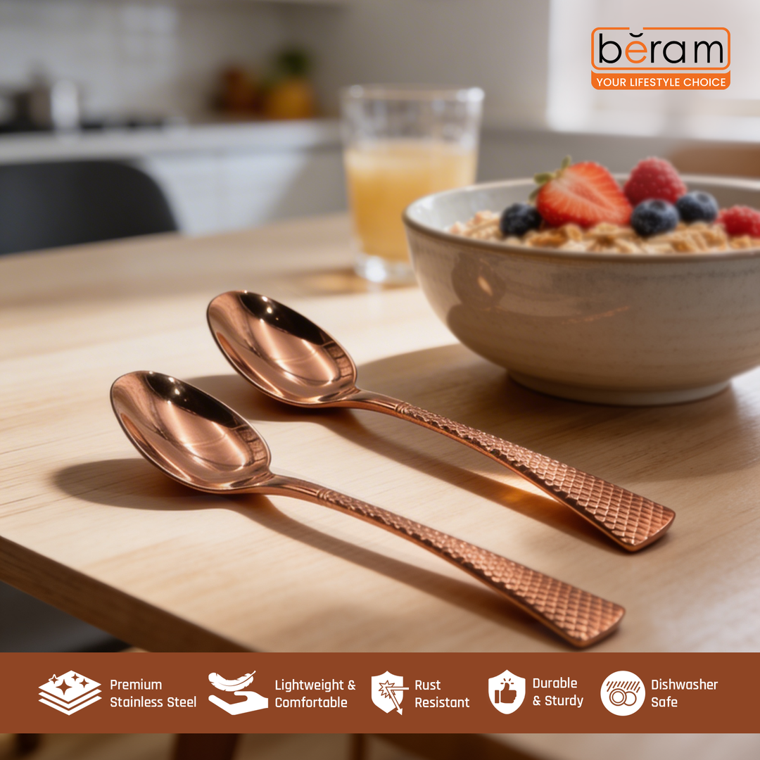 Beram Sparkling Copper Mermaid Cutlery – 18/10 Stainless Steel Flatware with Engraved Handles, Elegant Tableware Premium Utensils for Home, Restaurants & Hotels
