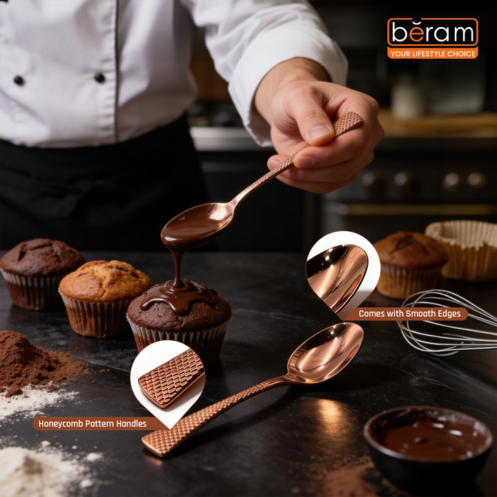 Beram Sparkling Copper Mermaid Cutlery – 18/10 Stainless Steel Flatware with Engraved Handles, Elegant Tableware Premium Utensils for Home, Restaurants & Hotels
