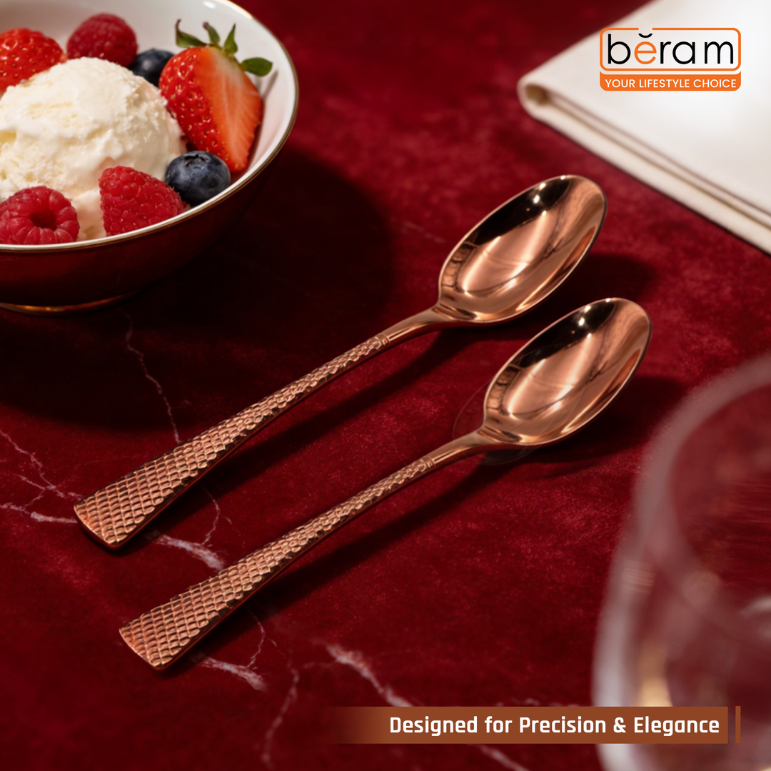 Beram Sparkling Copper Mermaid Cutlery – 18/10 Stainless Steel Flatware with Engraved Handles, Elegant Tableware Premium Utensils for Home, Restaurants & Hotels