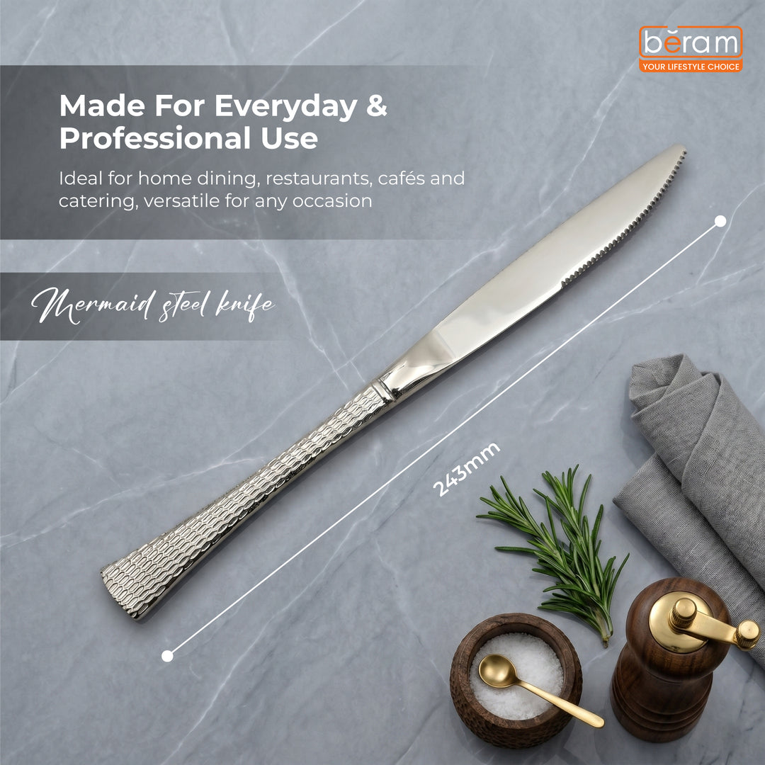 Beram Sparkling Steel Mermaid Cutlery Stainless Steel, Flatware Set,18/10 Grade, Kitchen Utensils Silverware with Engraved Handles Tableware Set For Home, Restaurants, Hotels
