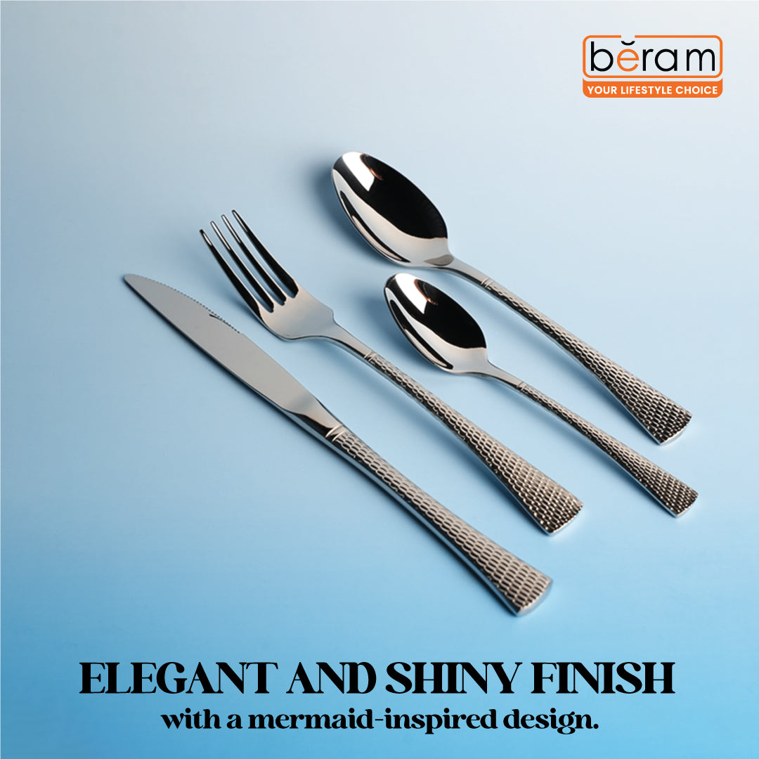 BERAM Sparkling Steel Mermaid Cutlery Set Stainless Steel, Flatware Set,18/10 Grade, Kitchen Utensils Set, Silverware with Engraved Handles Tableware Set For Home, Restaurants, Hotels