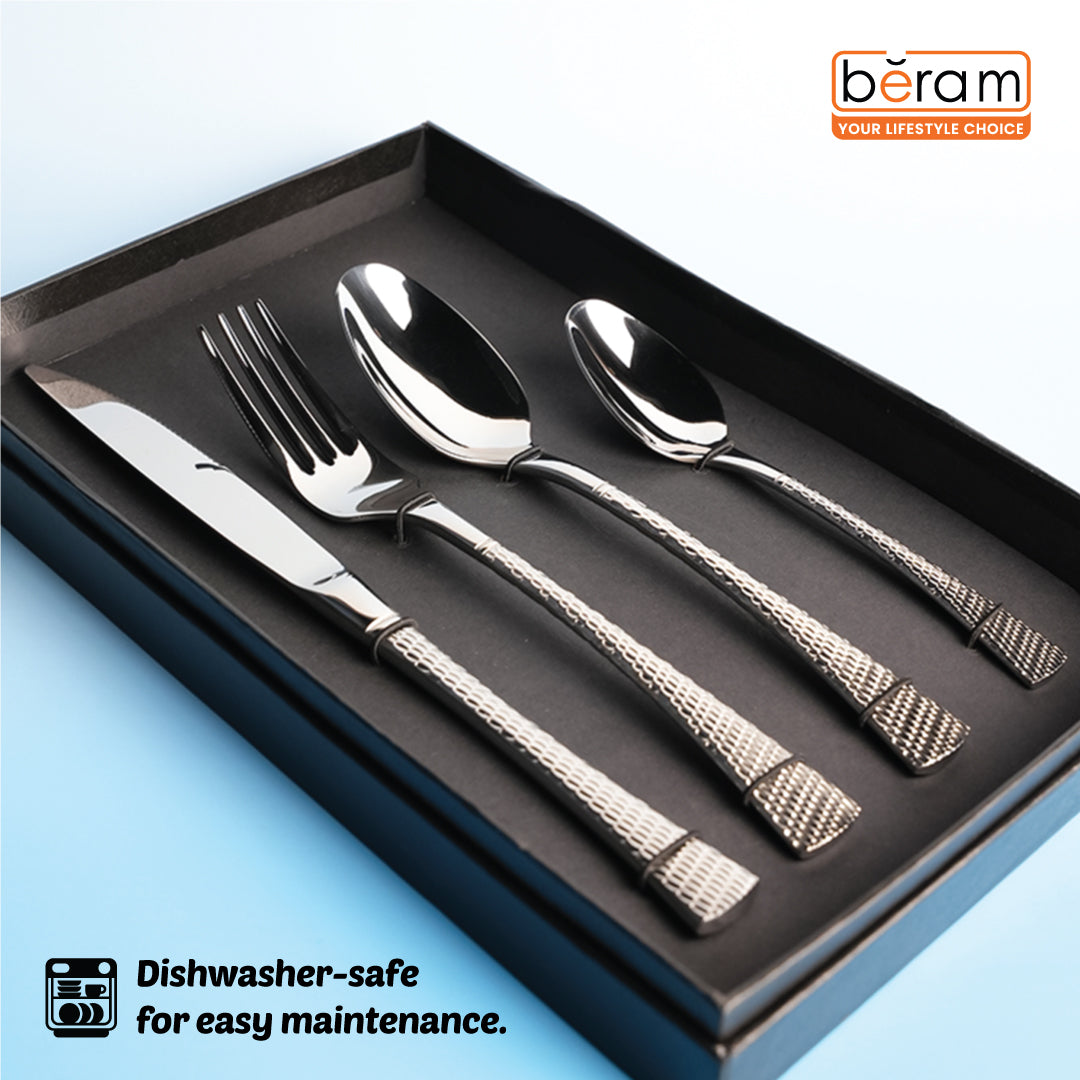 BERAM Sparkling Steel Mermaid Cutlery Set Stainless Steel, Flatware Set,18/10 Grade, Kitchen Utensils Set, Silverware with Engraved Handles Tableware Set For Home, Restaurants, Hotels
