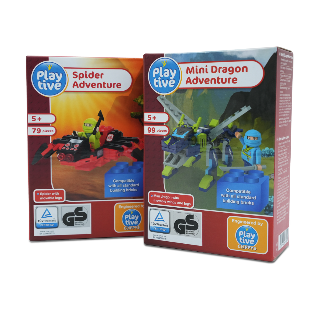 Playtive Spider & Mini Dragon Adventure Building Set – 178 Pieces – Compatible with Standard Bricks – Ninja Action Figures Included – Creative STEM Toy for Kids Ages 5+