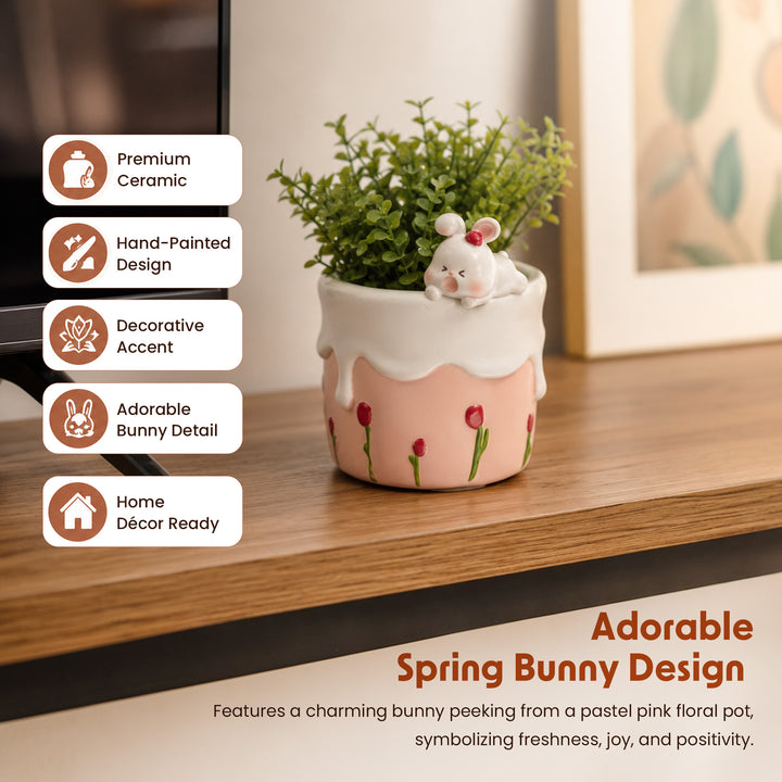 Spring Bunny and Cheese Tiger Planter Set Polyresin Decorative Flower Pots Cute Animal Succulent Holders with Drainage Hole Indoor Outdoor Home Office Desk Decor Pen Pencil Holder Propagator Kit Gift