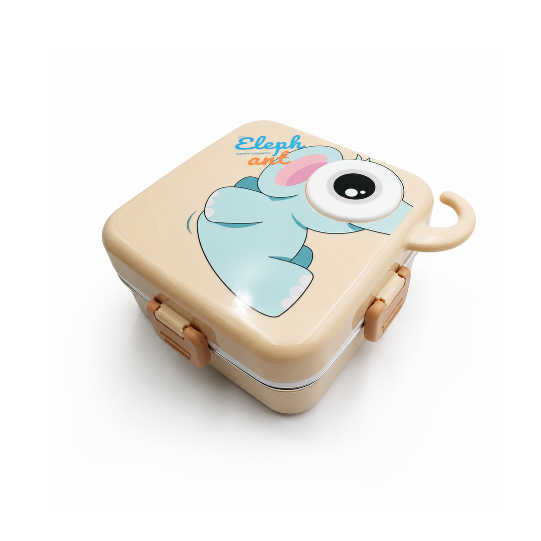 Beram Square Premium 304 Stainless Steel Bento Lunch Box 2-Layer Double Decker Kids School PP & Silicone Lunch Box Leakproof BPA-Free Tiffin 1120ml+70ml