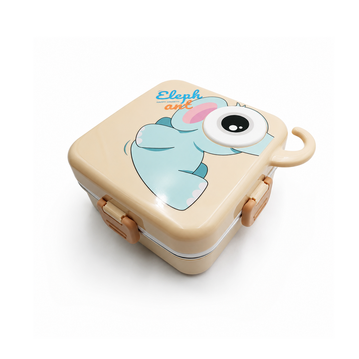 Beram Square Premium 304 Stainless Steel Bento Lunch Box 2-Layer Double Decker Kids School PP & Silicone Lunch Box Leakproof BPA-Free Tiffin 1120ml+70ml
