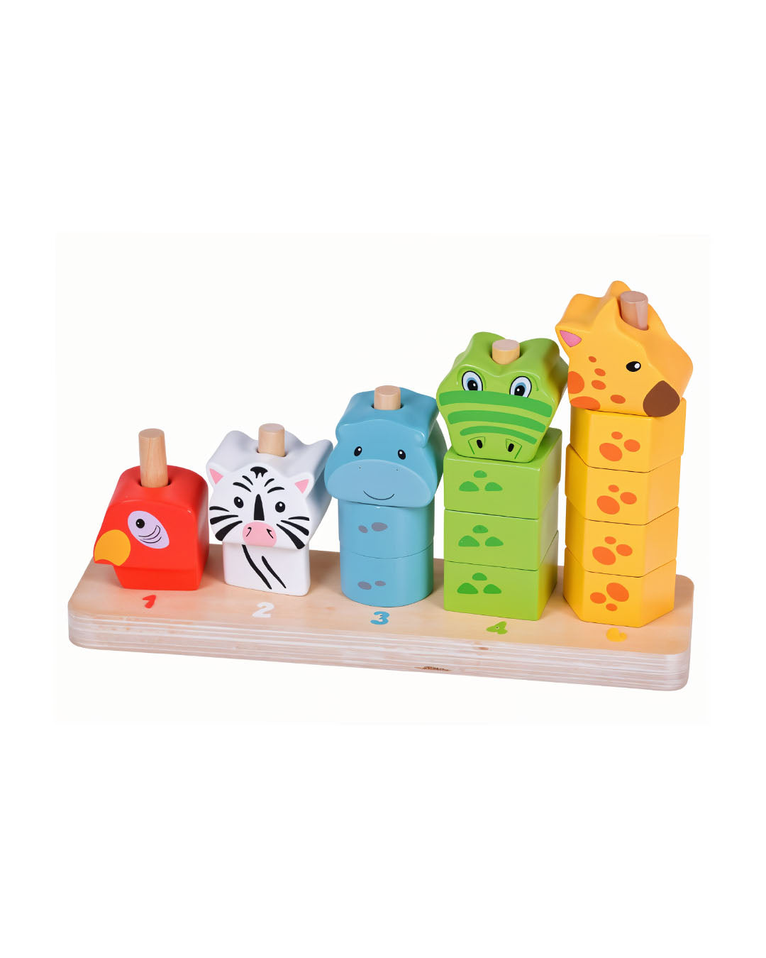 Playtive Stacking Animals Toy – 16-Piece Wooden Educational Set for Toddlers Aged 1+ – Colorful Animal Blocks for Learning Numbers, Shapes, and Colors – Safe, Durable, TÜV Certified Early Development Toy Promoting Logic, Dexterity & Creative Play