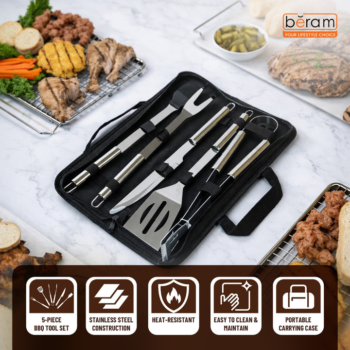 BERAM BBQ Tool Kit Set Portable Barbecue Grill Accessories and Grilling Tools Stainless Steel Tongs Barbeque Utensils for Outdoor Camping Kitchen Cooking and BBQ Parties