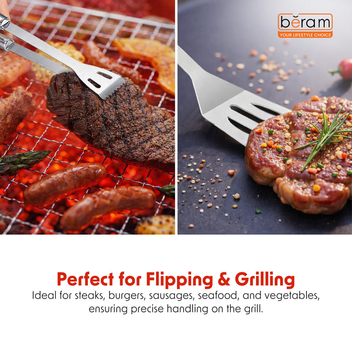 BERAM BBQ Tool Kit Set Portable Barbecue Grill Accessories and Grilling Tools Stainless Steel Tongs Barbeque Utensils for Outdoor Camping Kitchen Cooking and BBQ Parties