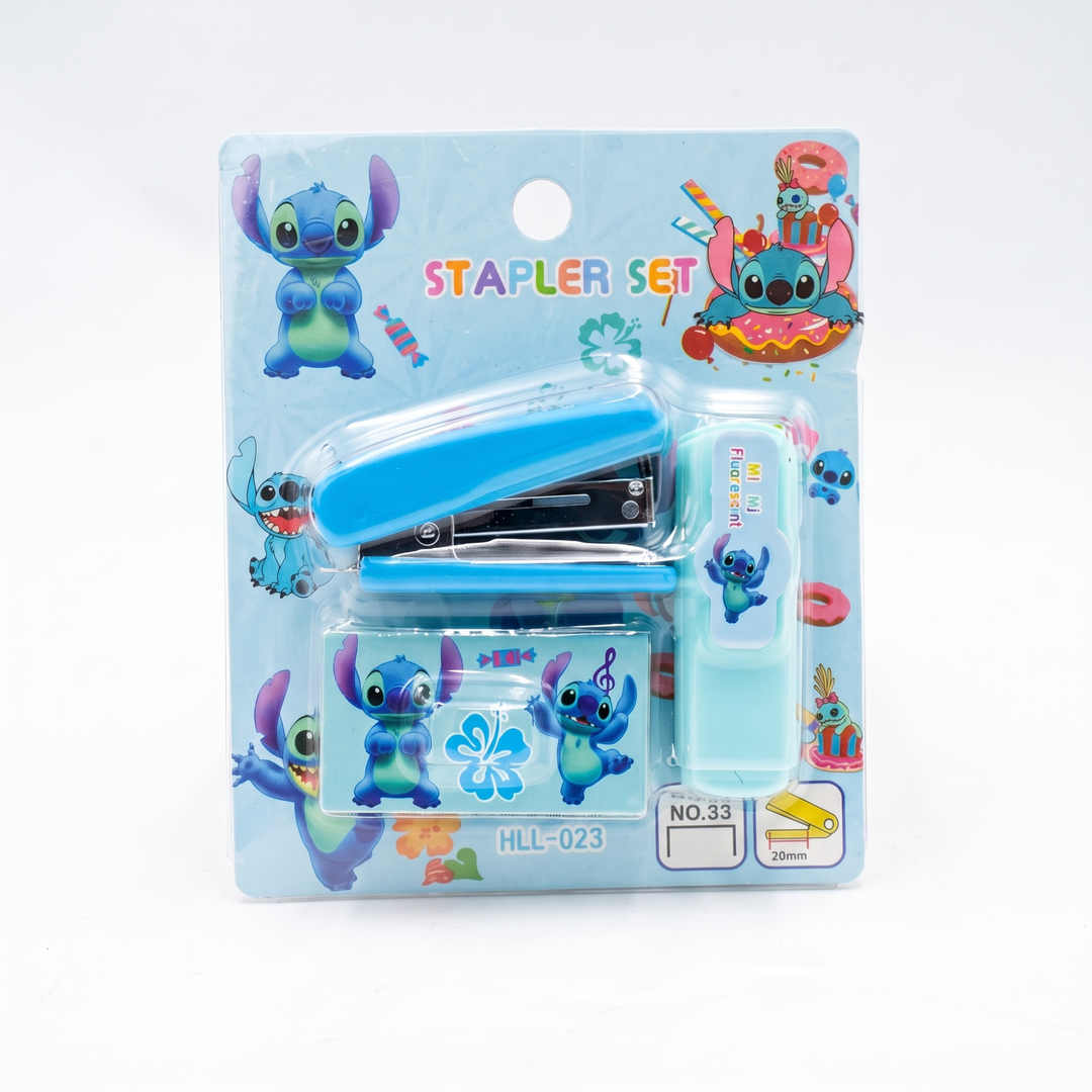 Stapler Set with Stitch Design Stapler, Staple Pins & Highlighter, Compact Stationery Kit for Office, School, Home, Classroom, Study, Craft Projects and Everyday Use