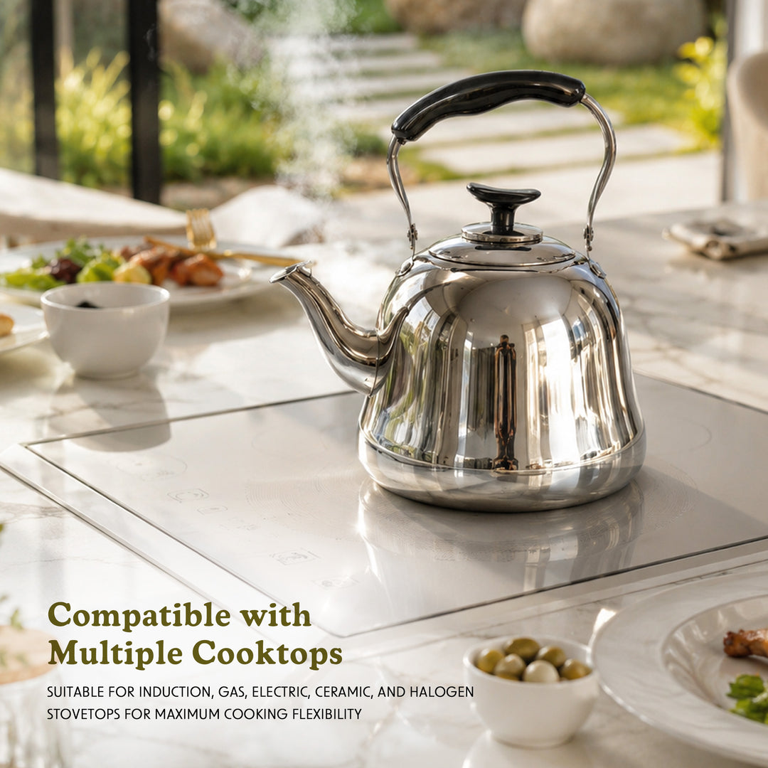 Beram MILANO Stainless Steel Tea Kettle with Infuser Whistling Teapot 2 Liters Stovetop Safe Whistling Heat and Cold Resistant Tea Strainers Dishwasher Safe