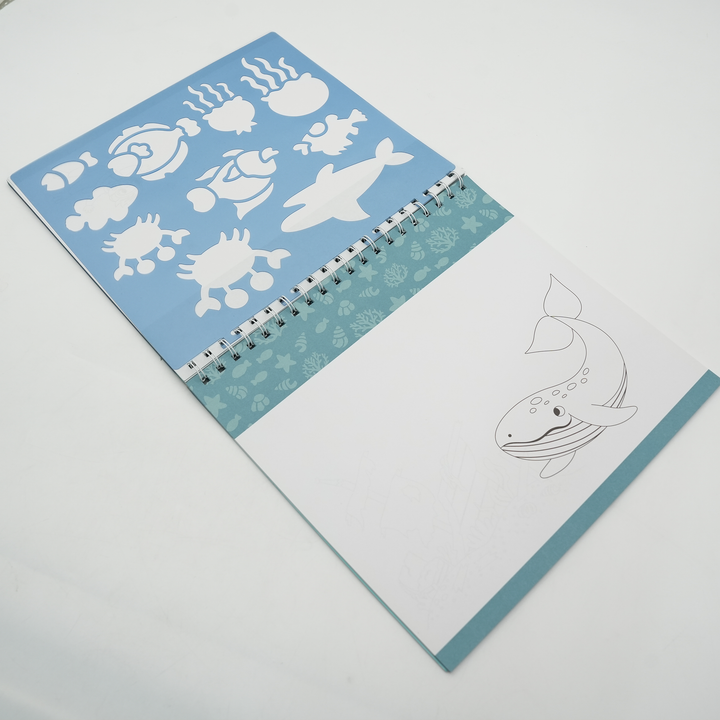 Under Water Wonders Kids Art Set Ocean Animals Drawing Kit with 80 Sketch Pages 5 Sea Life Stencils and 1 Sticker Sheet Creative Sea World Activity Book for Fun Learning and Imaginative Play