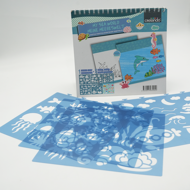 Under Water Wonders Kids Art Set Ocean Animals Drawing Kit with 80 Sketch Pages 5 Sea Life Stencils and 1 Sticker Sheet Creative Sea World Activity Book for Fun Learning and Imaginative Play