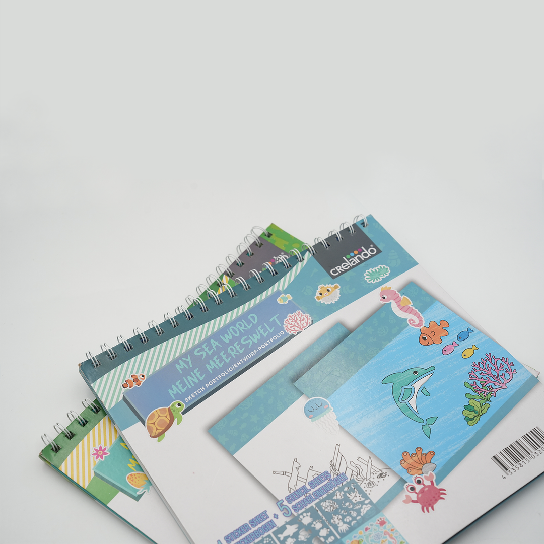 Under Water Wonders Kids Art Set Ocean Animals Drawing Kit with 80 Sketch Pages 5 Sea Life Stencils and 1 Sticker Sheet Creative Sea World Activity Book for Fun Learning and Imaginative Play