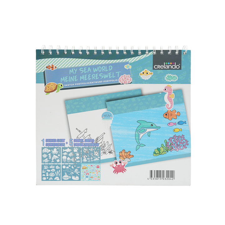 Under Water Wonders Kids Art Set Ocean Animals Drawing Kit with 80 Sketch Pages 5 Sea Life Stencils and 1 Sticker Sheet Creative Sea World Activity Book for Fun Learning and Imaginative Play