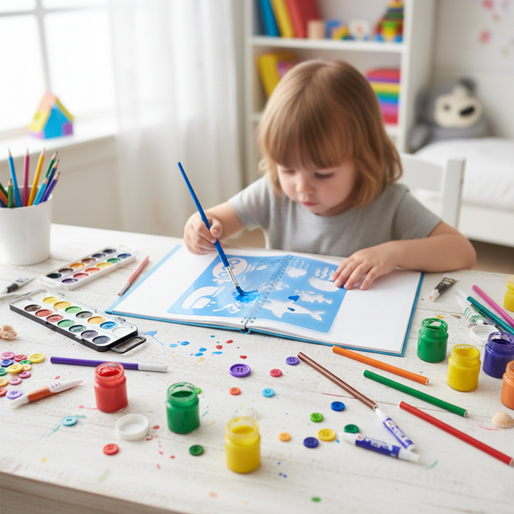 Under Water Wonders Kids Art Set Ocean Animals Drawing Kit with 80 Sketch Pages 5 Sea Life Stencils and 1 Sticker Sheet Creative Sea World Activity Book for Fun Learning and Imaginative Play