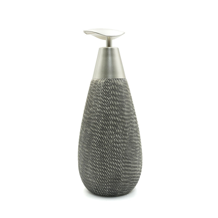 Beram Stripes Ceramic Soap Dispenser Bathroom Accessory Refillable Lotion Pump Bottle with Textured Stripe Design Modern 400ml Kitchen Accessory for Hand Soap Lotion or Sanitizer (Silver and Grey)