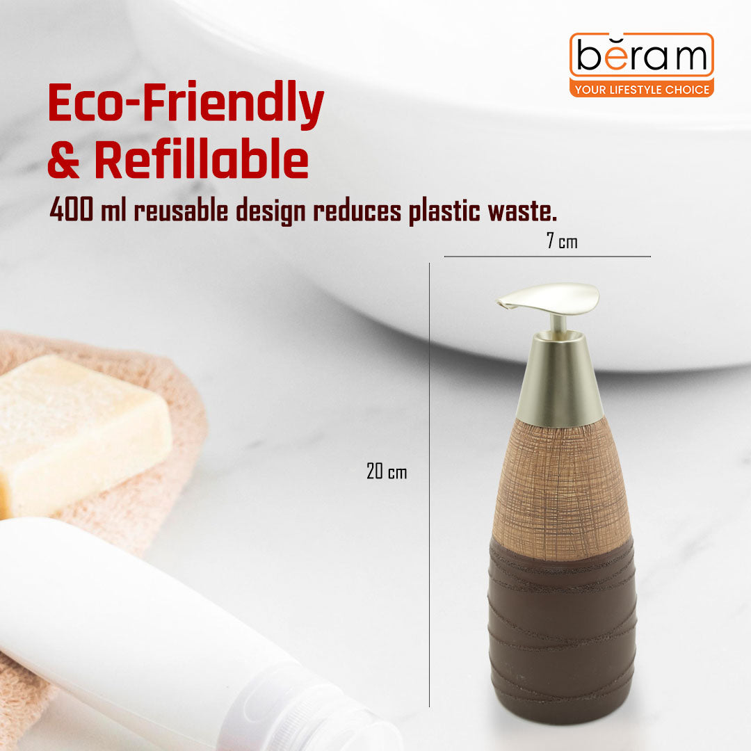 Beram Stripes Ceramic Soap Dispenser 400ml Bathroom Accessory Refillable Lotion Pump Bottle with Textured Stripe Design Modern Bathroom or Kitchen Accessory for Hand Soap Lotion or Sanitizer (Vancho)