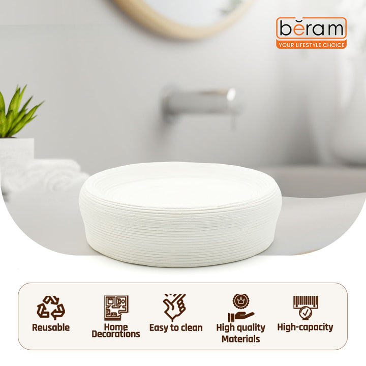 Beram Bathroom Accessory White Stripes Set 5 Piece Ceramic  Natural Textured Design with Soap Dispenser Toothbrush Holder Tumbler Multifunction Holder & Soap Dish (5PCS Set)